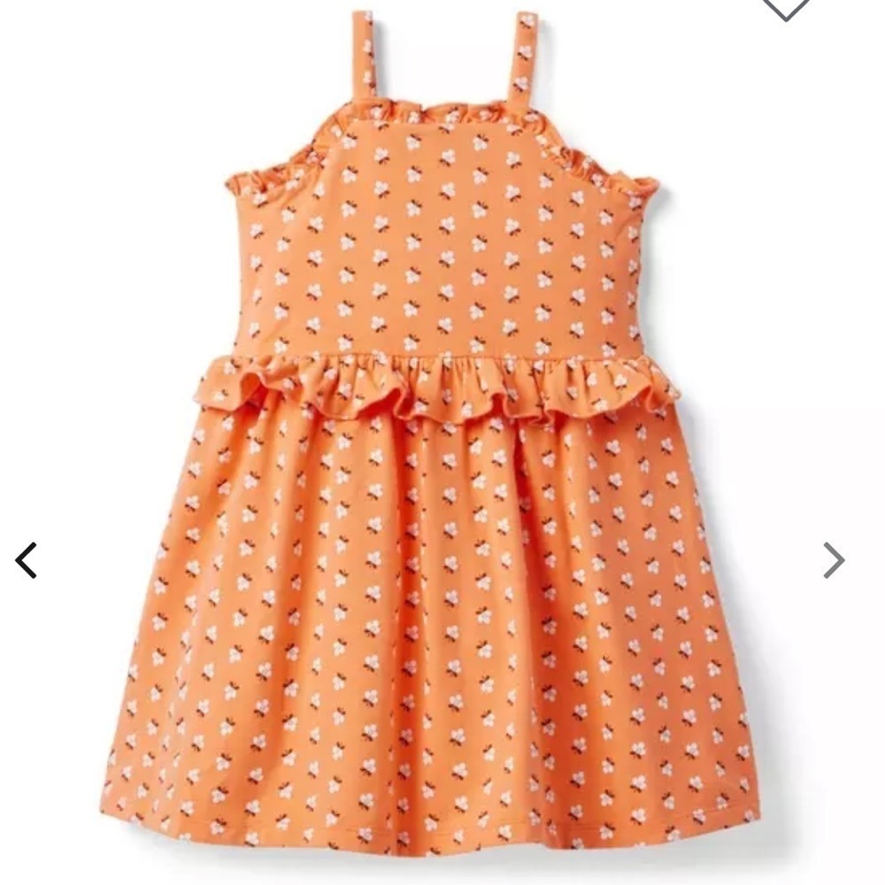 Janie and Jack Floral Ruffle Trim Coral Curl Floral Sundress SIZE 3